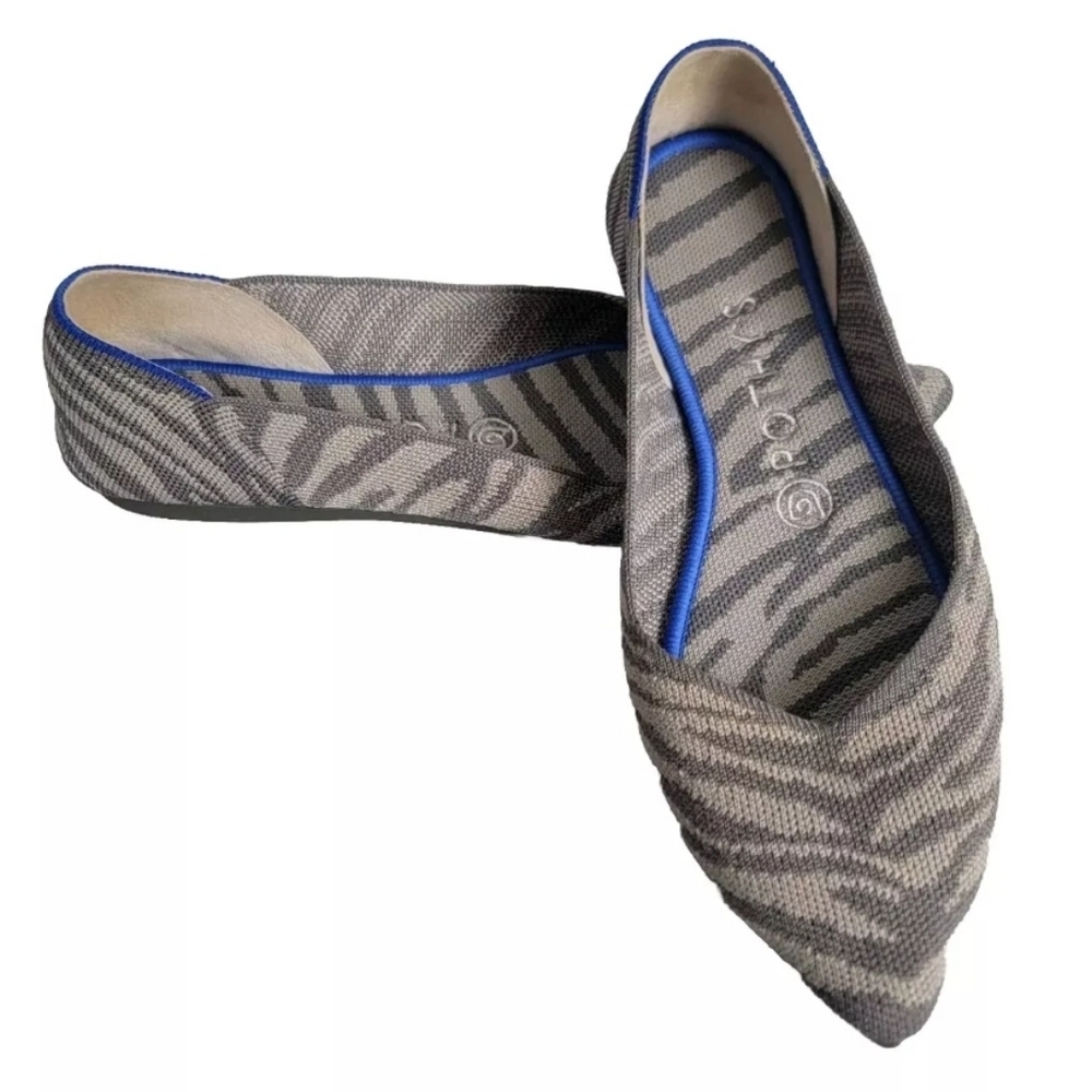 Rothy’s The Point Gray Zebra Print Discontinued Flats Womens Size 8.5